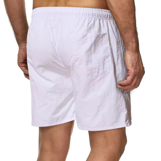 Summer Solid Color Casual Shorts Men Quick Drying Beach Short Pants Mens Sports Fitness Drawstring Elastic Waist Shorts Man